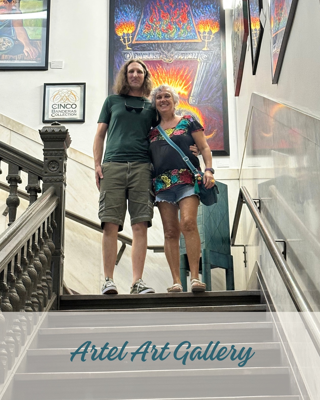 Visitors and colorful artwork inside Artel Art Gallery during First Fridays