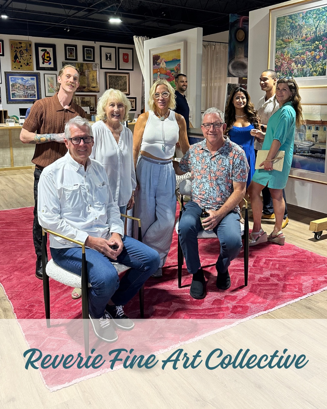 Visitors and artwork inside Reverie Fine Art Collective during First Fridays