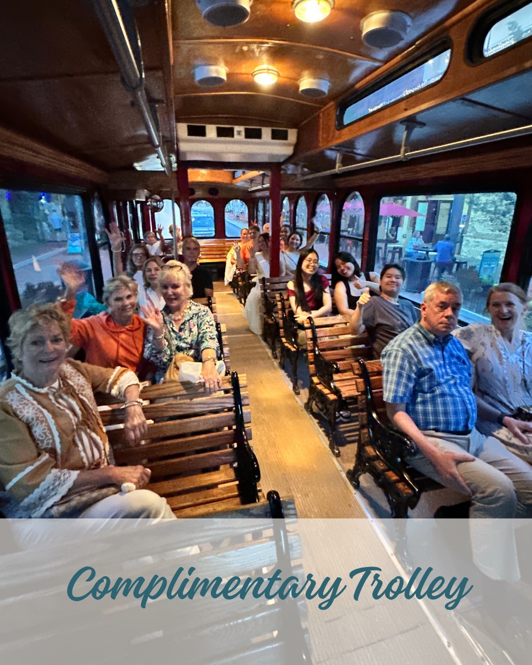 A full complimentary trolley carrying First Fridays visitors